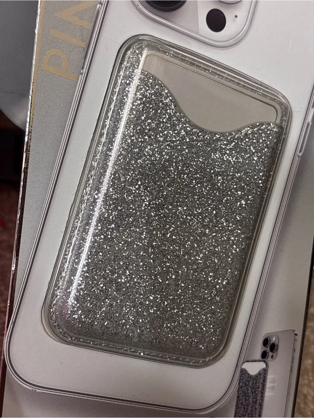 Silver Glitter Magnetic Card Holder - Compatible with MagSafe